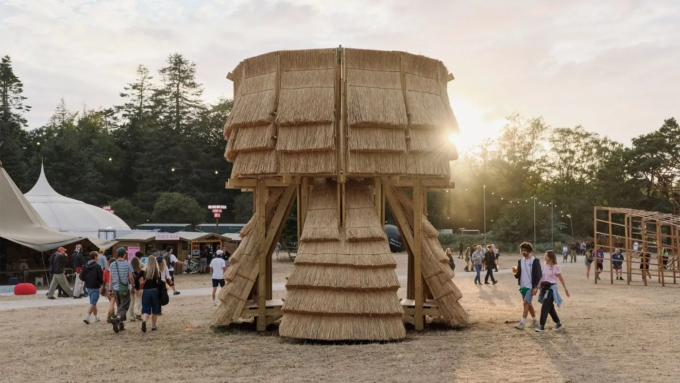 A thatched tower at Houghton, built from reed the RSPB was cutting anyway, image via Dezeen