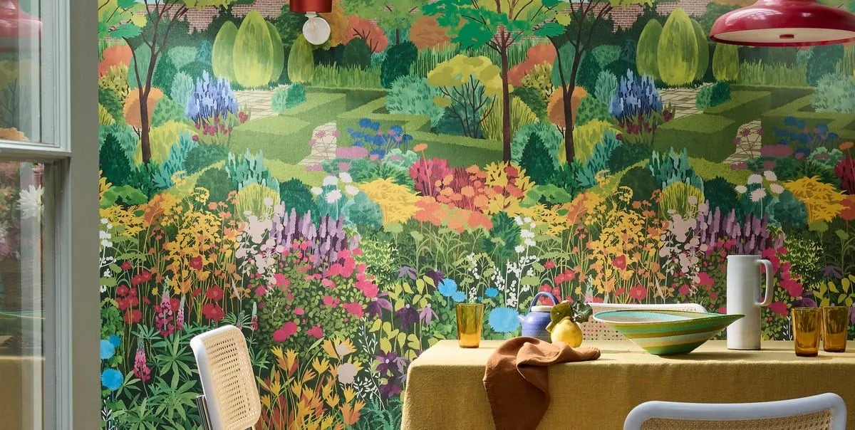 Little Greene walks the National Trust's gardens onto the wall, image via Little Greene