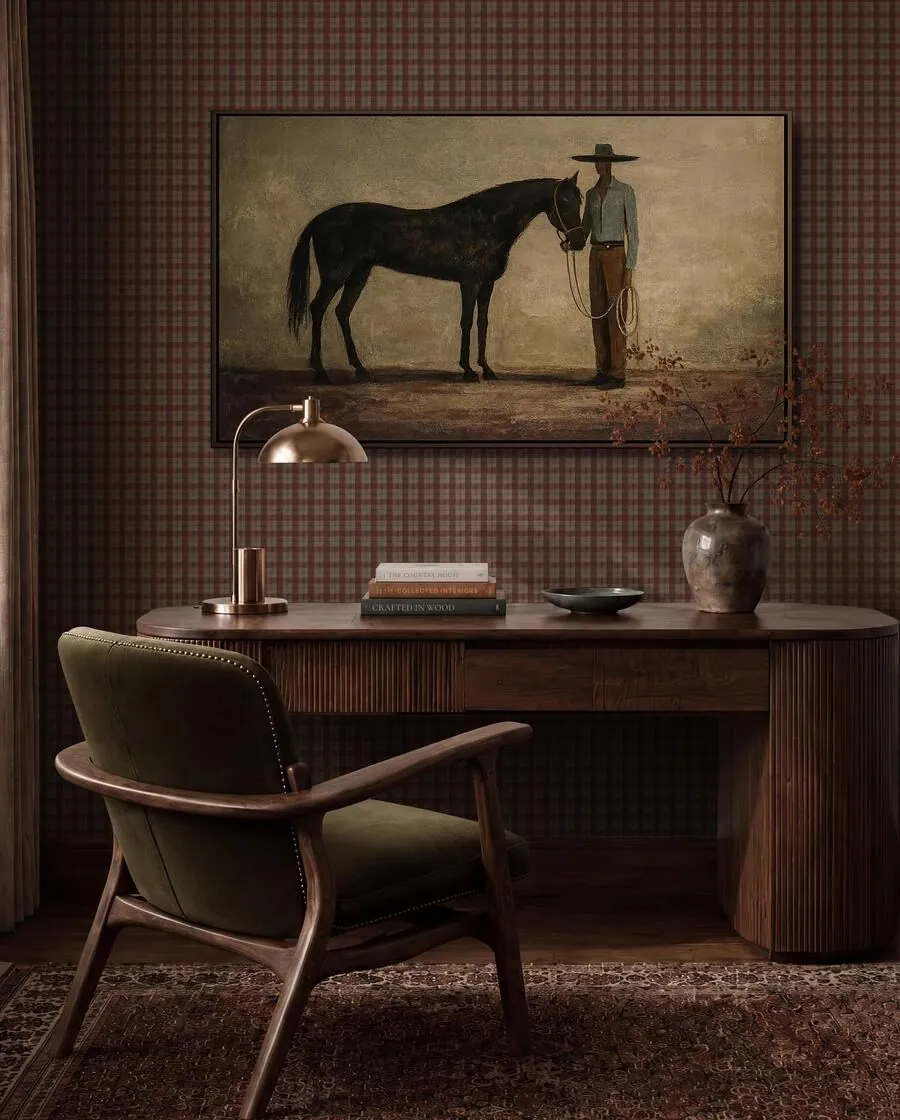 Milton & King's Northland works checks and tartans into a hand-painted northern landscape, image via Business of Home