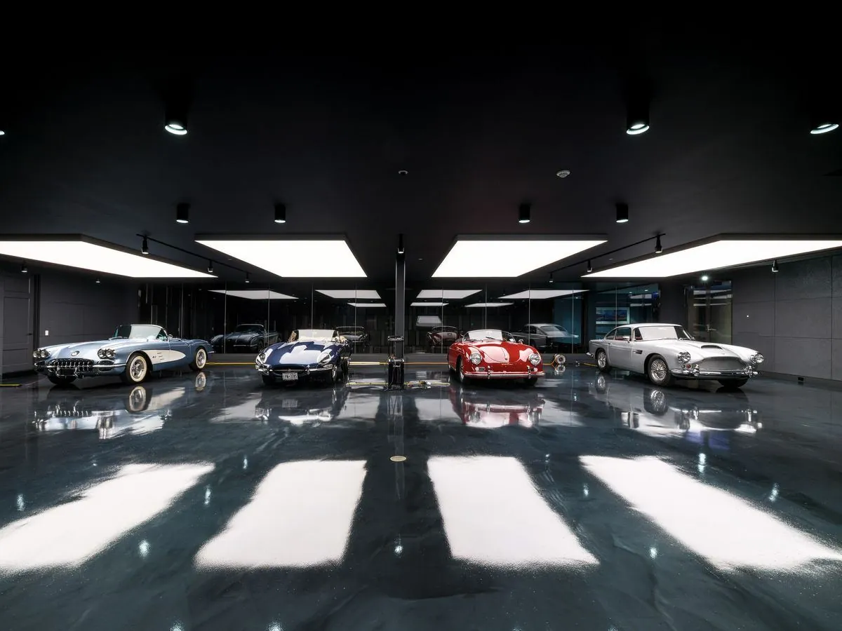 Nathan Orsman lights a Hamptons garage like a nightclub, image via Wallpaper*
