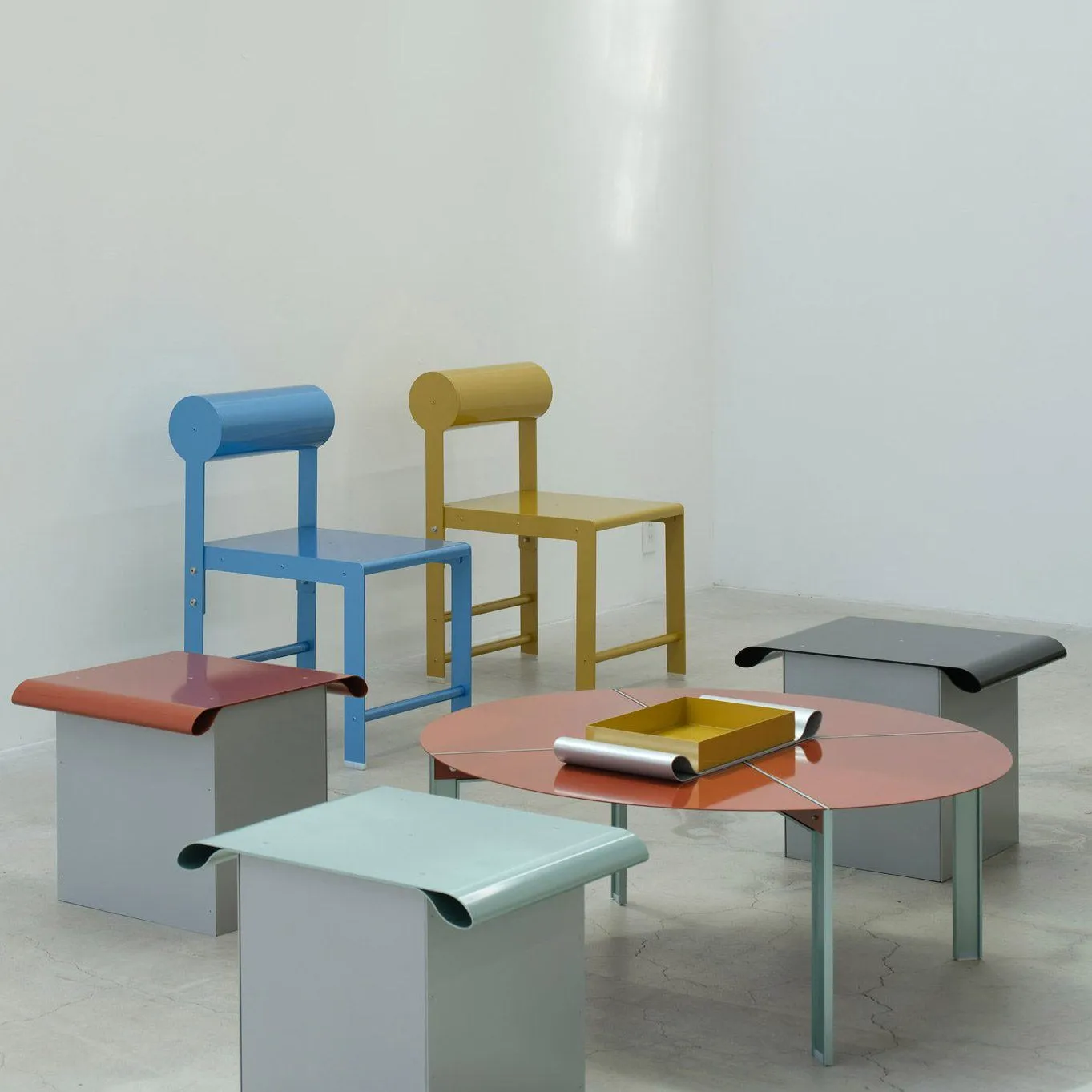 Waka Waka curls factory metal into the Ribbon collection for Benex, image via Dezeen